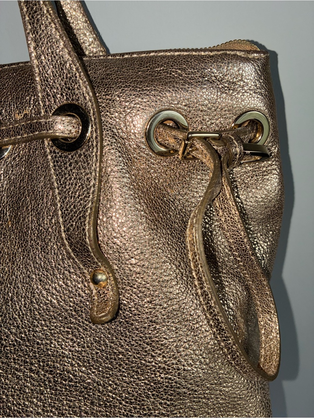 Jimmy Choo Metallic Shoulder Bag — Drawstring & Zip, Silver Hardware, Logo - Picture 4 of 13